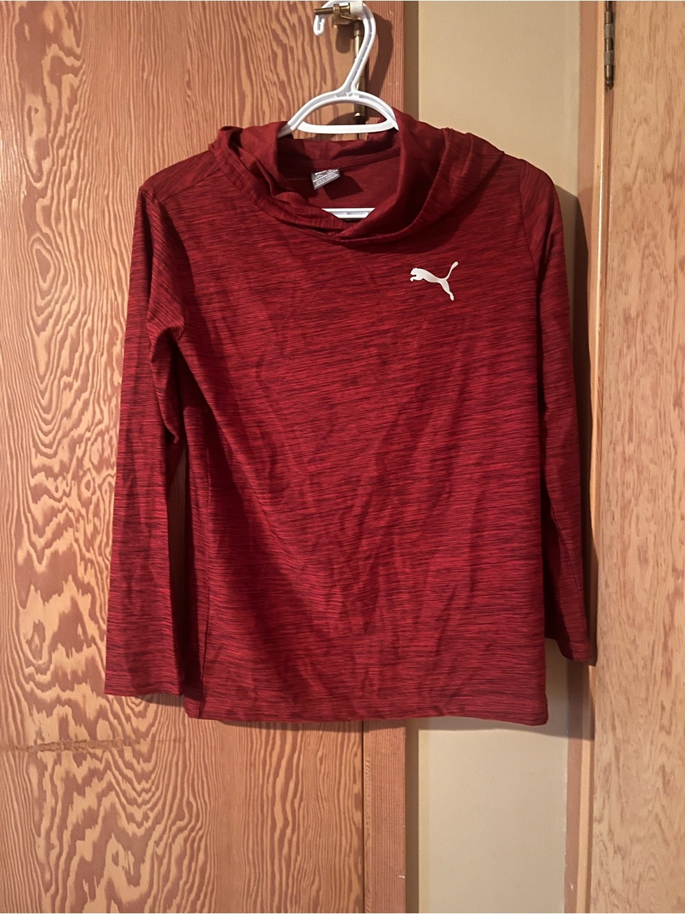 Puma Red Marled Hooded Long Sleeve Top